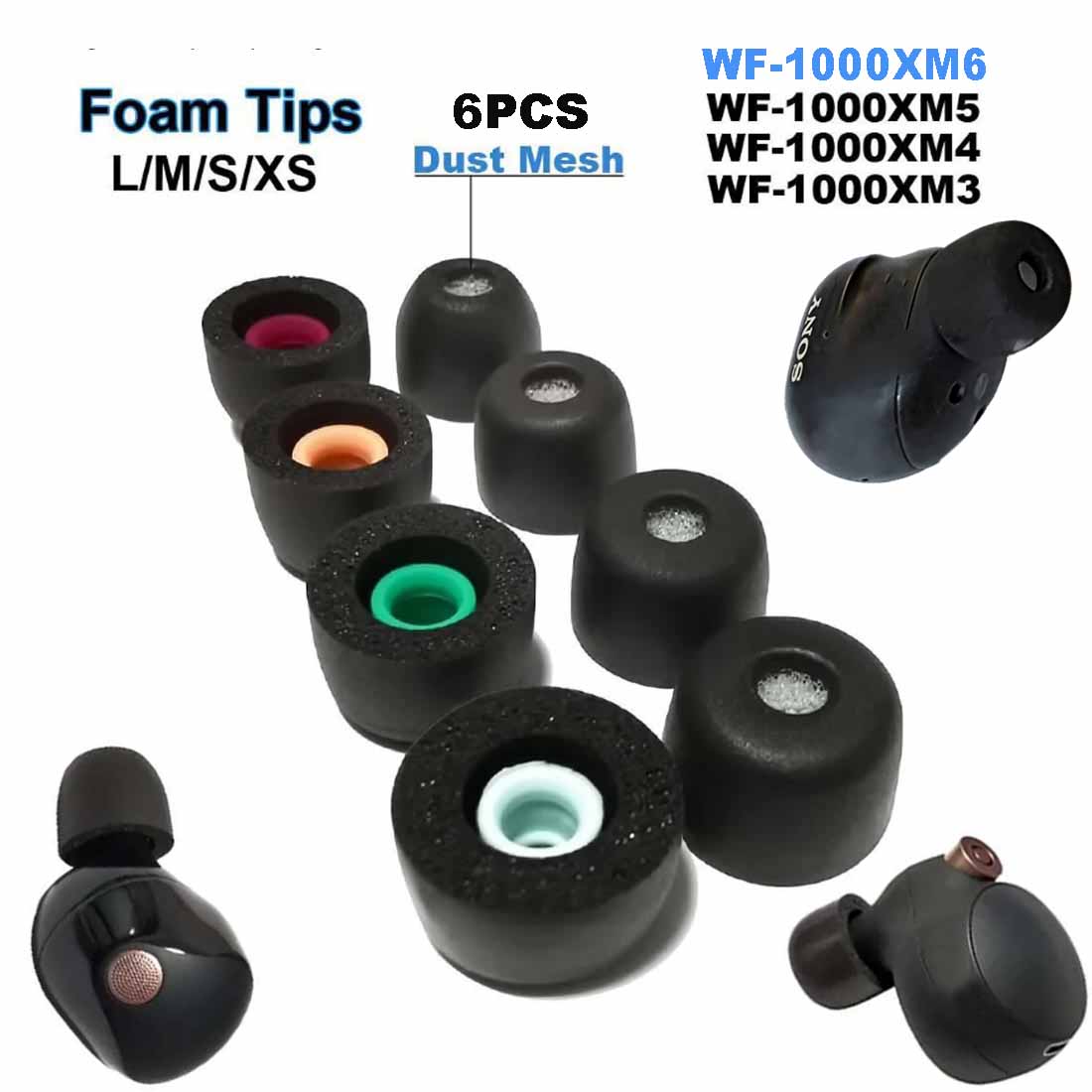 Earphone Foam Tip - 6 Buah Bantalan Ujung Telinga Busa